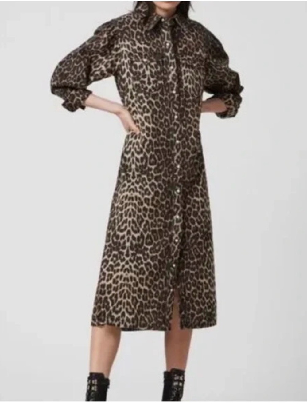 All Saints Ezra Animal Leopard-Print Midi Shirt Dress - Brown/Black